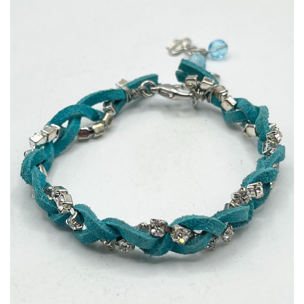 Vintage blue suede rhinestone braided bracelet